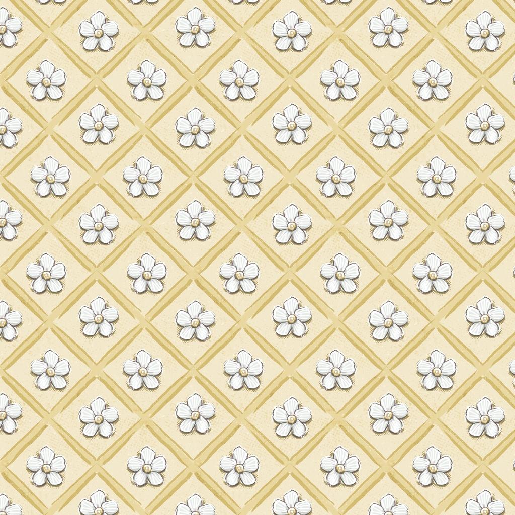 Sweet_Honey_Bee-Floral_Grid_Yellow_W115-011-220_Cotton_Fabric
