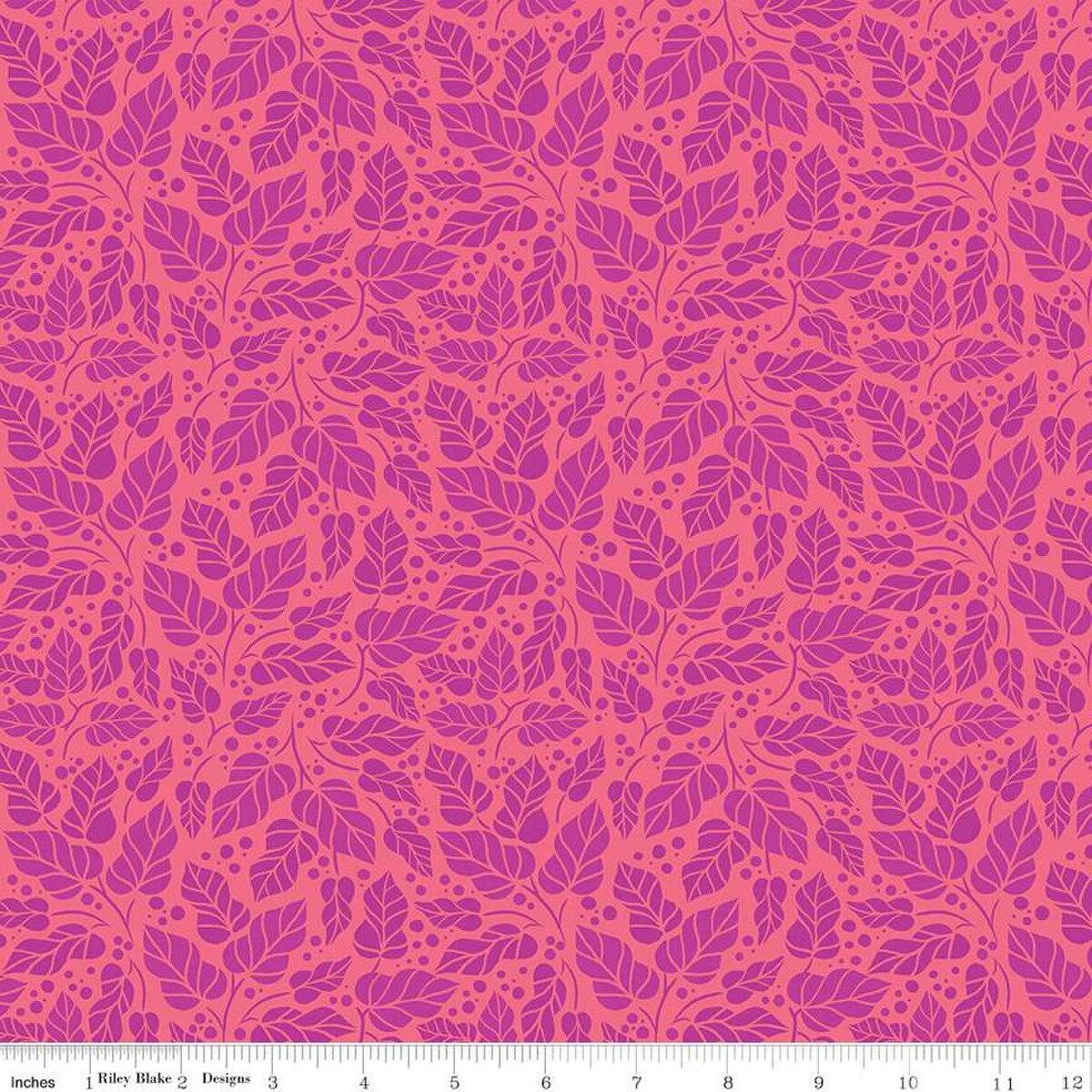 Zinnias-Leaves_Hot_Pink_C16694-HOTPINK_Cotton_Fabric